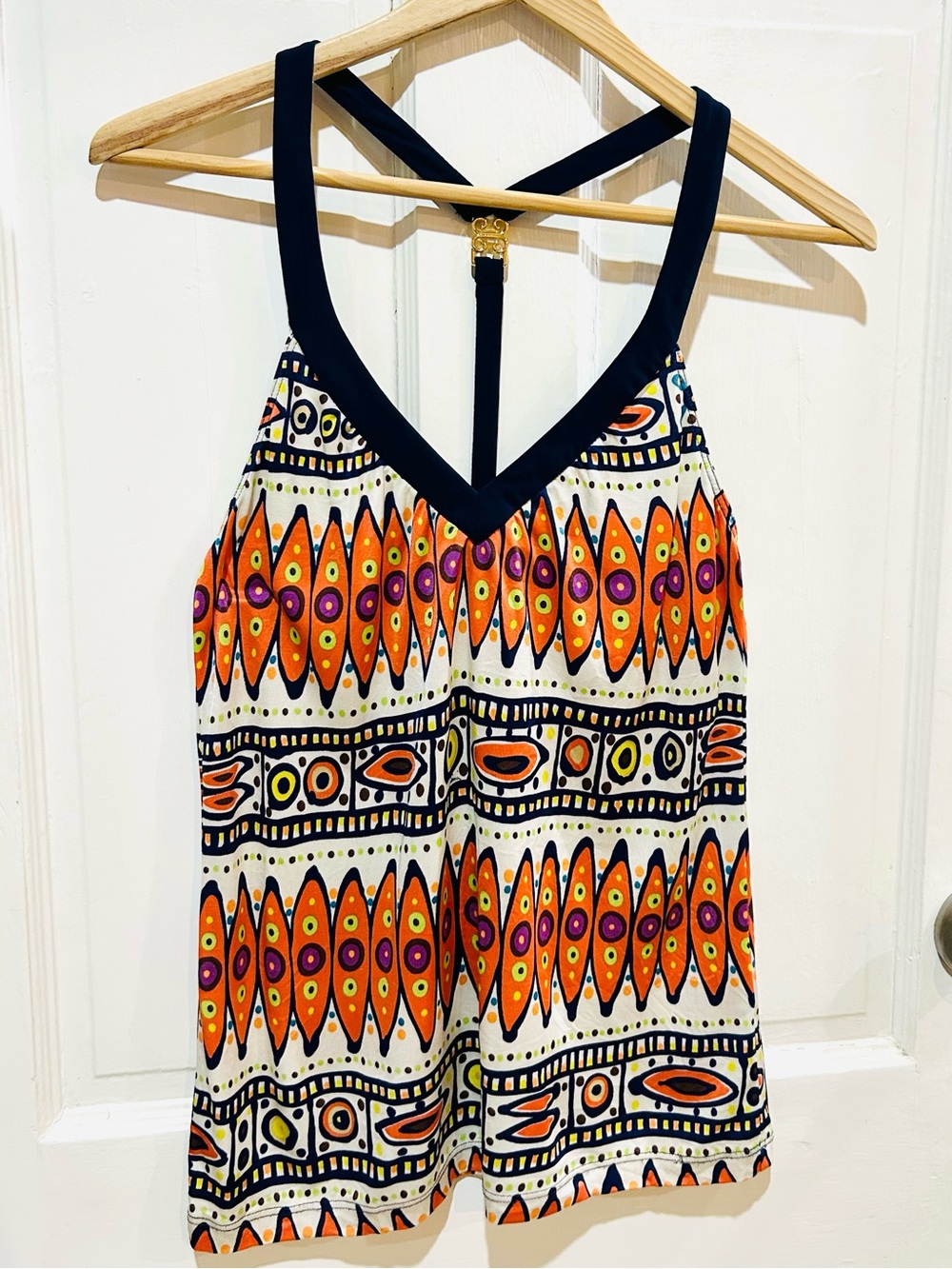 Trina Turk 100% Silk Tribal Backless Tank Top Summer Resortwear Luxury Size S